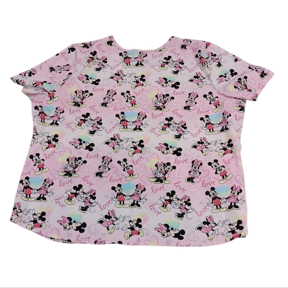 Disney Womens Pink Multicolor Minnie Mouse Nurse Scrub Shirt Size 3X